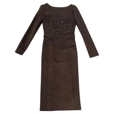 Pre-owned Alberta Ferretti Fall/winter 2007 Runway Brown Tweed Dress With Stud