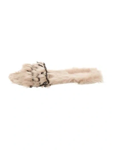 Pre-owned Alberta Ferretti Faux Fur Colorblock Pattern Slides In Brown