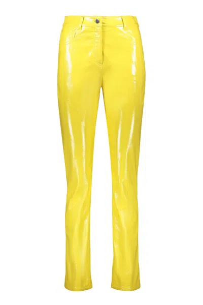 Alberta Ferretti Faux Leather Trousers In Yellow