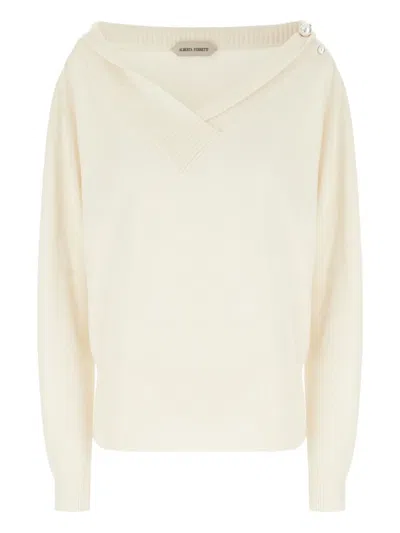 ALBERTA FERRETTI FAUX PEARL-EMBELLISHED V-NECK SWEATER