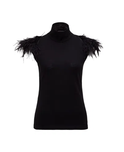 Alberta Ferretti Feather Trim Top In Black