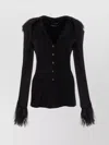 Alberta Ferretti Goose-feather Trim Button-up Jacket In Black