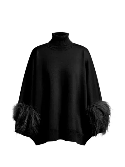 Alberta Ferretti Feather-detail Roll-neck Sweater In Black