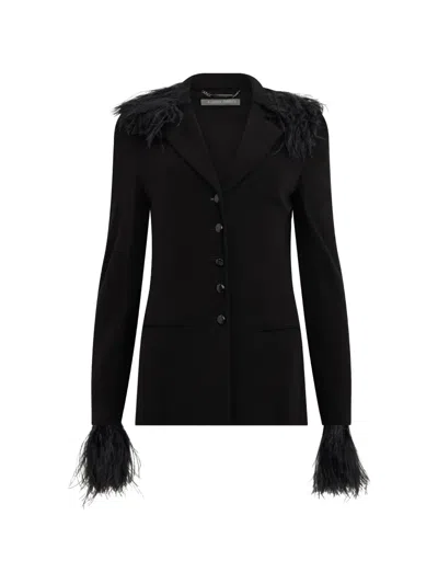 Alberta Ferretti Feather-trim Lapel-neck Blazer In Black