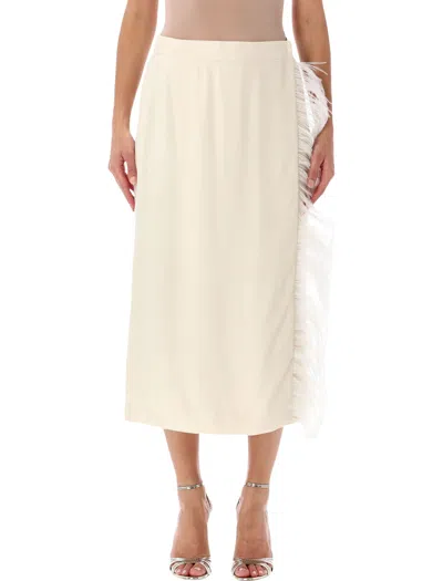 Alberta Ferretti Feather-trim Midi Skirt In Neutral