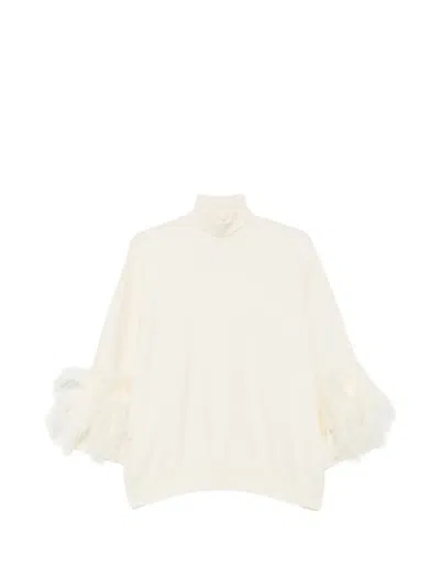 Alberta Ferretti Feather-trim Roll-neck Sweater In Neutral