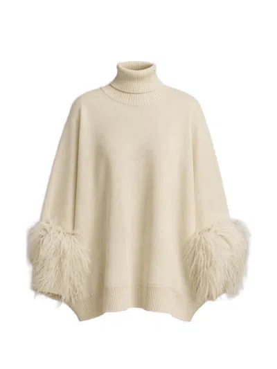 Alberta Ferretti Feather-trim Roll-neck Sweater In Purple