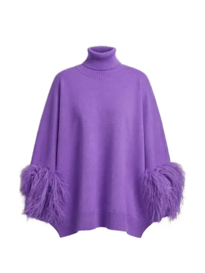 Alberta Ferretti Feather-trim Roll-neck Sweater In Purple