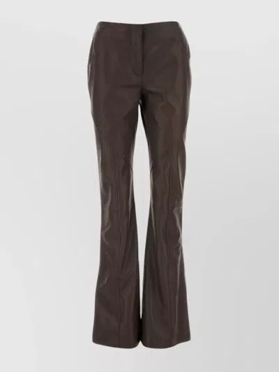 Alberta Ferretti Flared Leather Trousers Seam Detailing In Brown