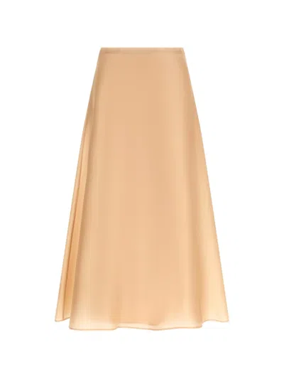 Alberta Ferretti Flared Silk Midi Skirt With Side Zip Closure In Brown