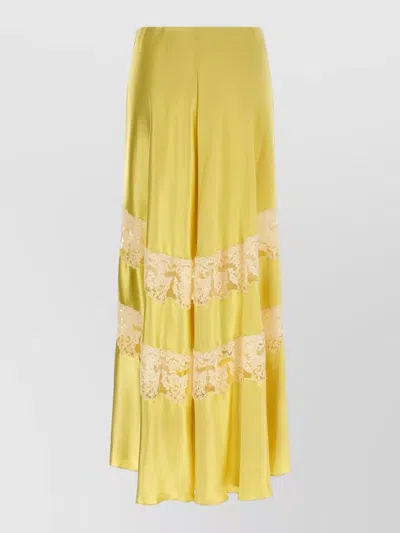 Alberta Ferretti Flared Skirt Featuring Delicate Lace Inserts In Yellow