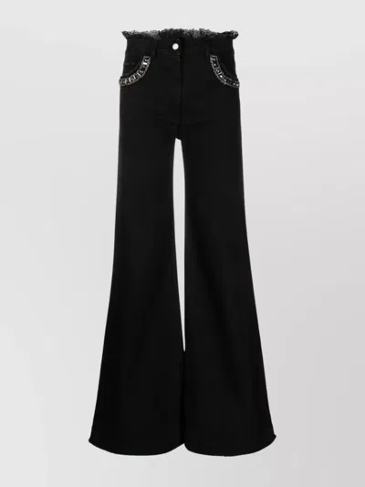 Alberta Ferretti Flared Trousers Embellished Pockets In Black