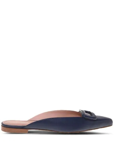 Alberta Ferretti Flat Leather Mules In Blue