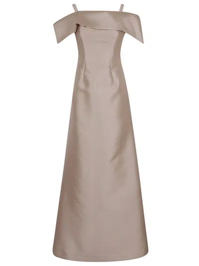 Alberta Ferretti Floor-length Mikado Maxi Dress With Off-the-shoulder Design In Beige