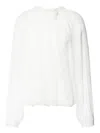 Alberta Ferretti Sheer Silk Blouse With Floral Embellishment In White