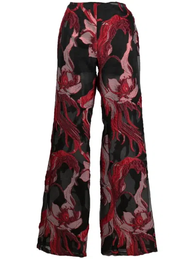 Alberta Ferretti Gerade Hose Mit Blumenapplikation In Schwarz