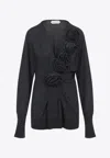 Alberta Ferretti Floral-applique Wool Sweater In Black