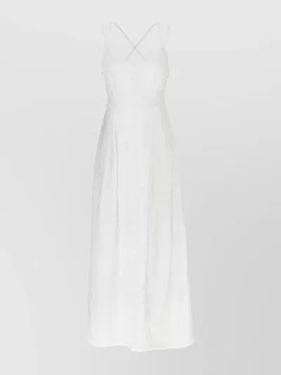 Alberta Ferretti Floral Embroidered Fringe V-neck Dress In White