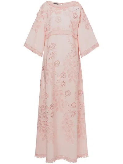 Alberta Ferretti Floral-embroidered Gown In Pink
