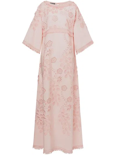 Alberta Ferretti Floral-embroidered Gown In Pink