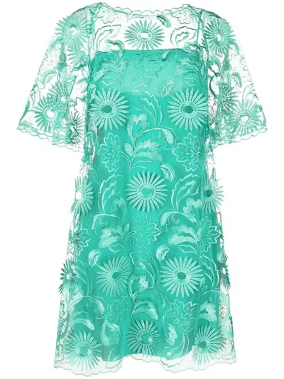 Alberta Ferretti Floral-embroidered Mini Dress In Green