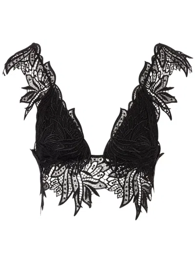 Alberta Ferretti Floral-embroidered Top In Black