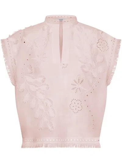 Alberta Ferretti Floral-embroidered Top In Pink