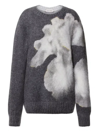 Alberta Ferretti Floral-intarsia Knit Sweater In Gray