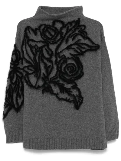Alberta Ferretti Wool And Cashmere Sweater With Embroidery In Grey