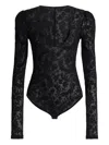 Alberta Ferretti Floral-lace Long-sleeve Bodysuit In Black