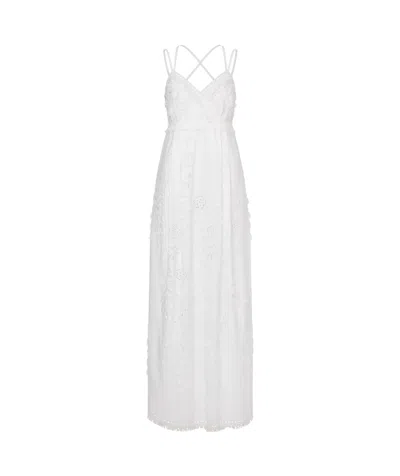 Alberta Ferretti Floral-lace V-neck Maxi Dress In White