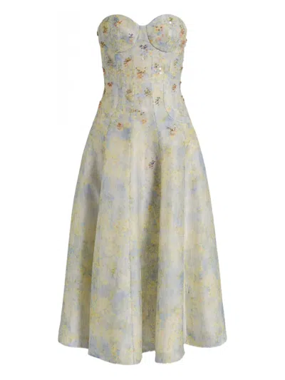Alberta Ferretti Floral Midi Dress In Yellow