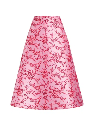 Alberta Ferretti Mikado Floral Skirt High Waist A Line In Pink