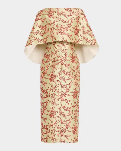 Alberta Ferretti Floral Mikado Silk Capelet Midi Dress In Multi