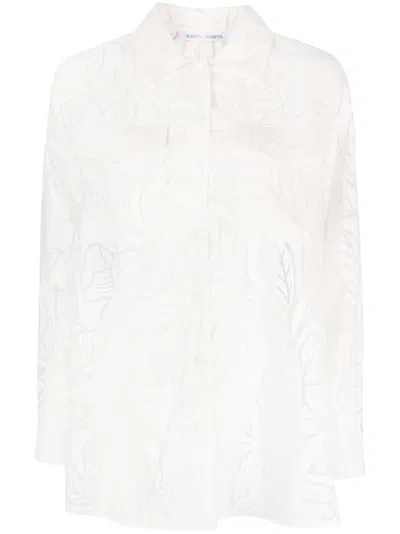 Alberta Ferretti Oversized Shirt With Devorã© Flowers In Bianco