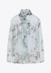 Alberta Ferretti Floral Print Chiffon Blouse With Knot Tie In Blue
