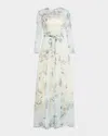 Alberta Ferretti Floral-print Chiffon Long-sleeve Maxi Dress In White