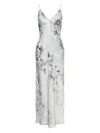 Alberta Ferretti Floral Print Maxi Dress With V-neckline In Gray