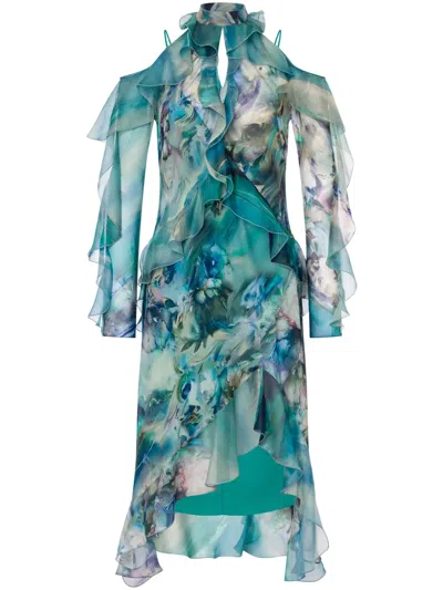 Alberta Ferretti Floral-print Dress In Blue