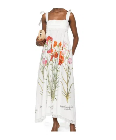 Alberta Ferretti Floral-detail Tie-strap Midi Dress In White
