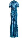 Alberta Ferretti Floral-print Gown In Blue