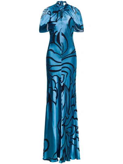 Alberta Ferretti Floral-print Gown In Blue