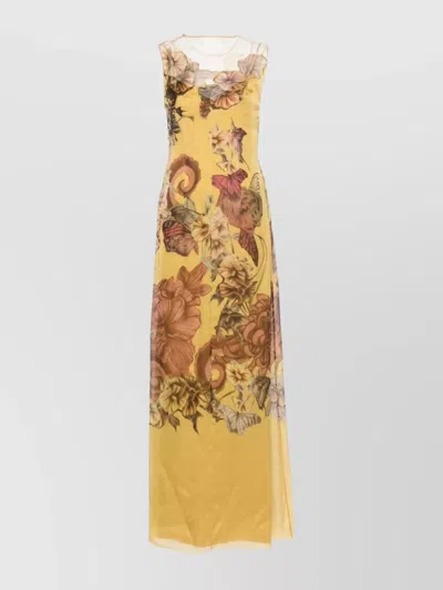 Alberta Ferretti Floral-print Layered Maxi Dress In Yellow