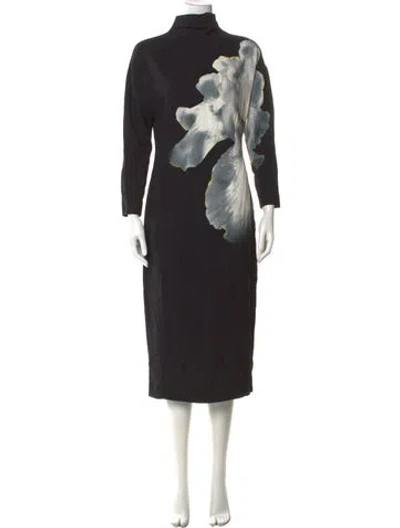Pre-owned Alberta Ferretti Floral Print Knee-length Dress In Black