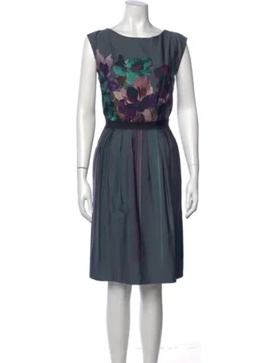 Pre-owned Alberta Ferretti Floral Print Knee-length Dress In Blue