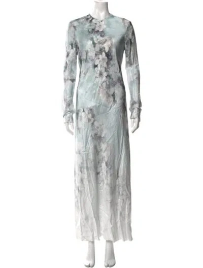 Pre-owned Alberta Ferretti Floral Print Long Dress In Blue