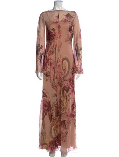 Pre-owned Alberta Ferretti Floral Print Long Dress In Pink