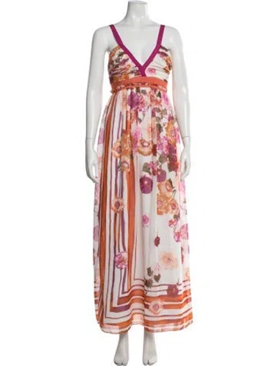 Pre-owned Alberta Ferretti Floral Print Long Dress In White
