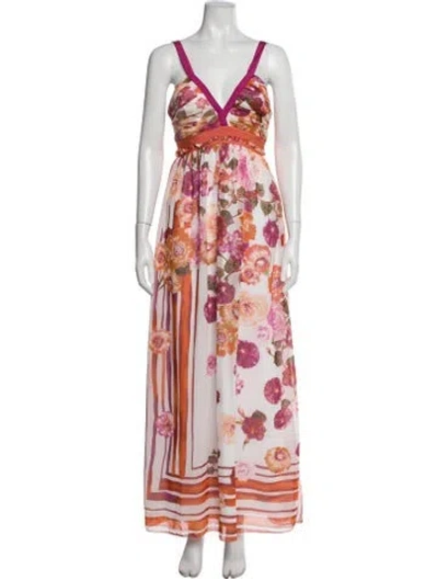 Pre-owned Alberta Ferretti Floral Print Long Dress In White