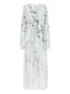 Alberta Ferretti Degrade Floral Print Washed Satin Long-sleeve Gown In Gray